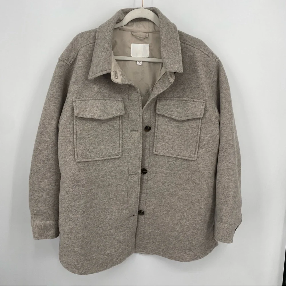 H&M Shacket Beige Melange Size XL oversized button front - Picture 3 of 10